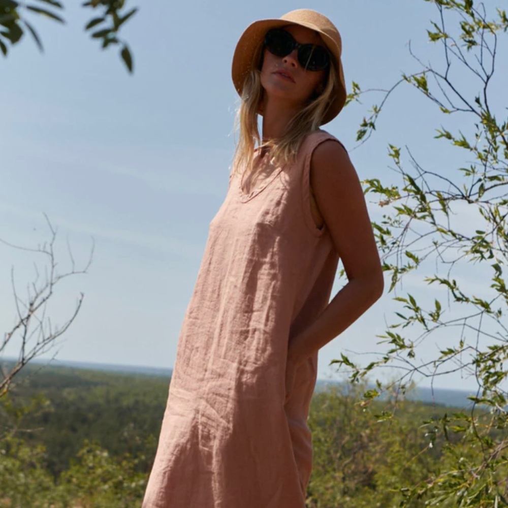 SAUTH’S DUSTY ROSE LINEN DRESS NIDA SIZE SMALL